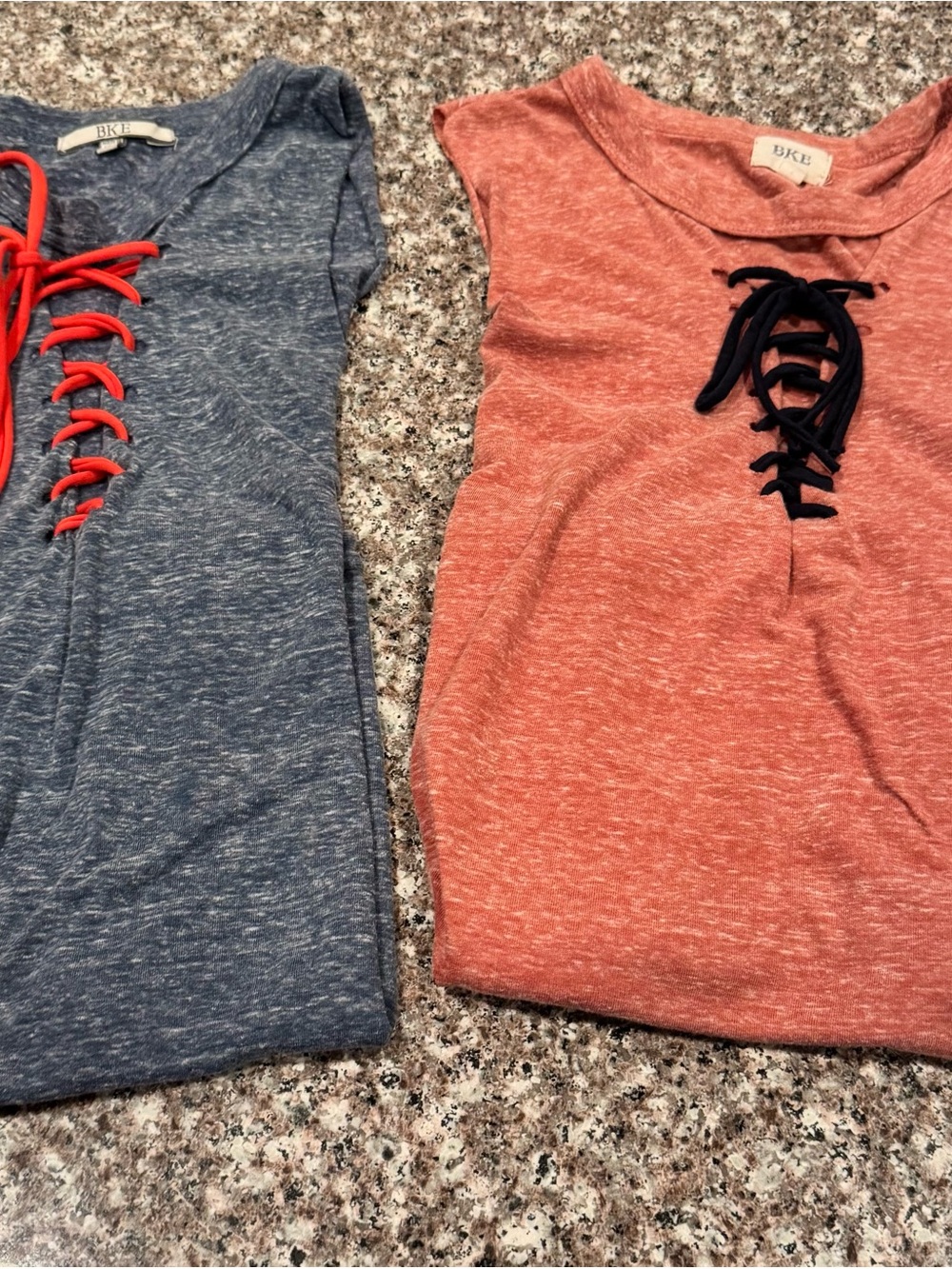 Set of 2 - BKE tie up tank tops in Blue Heather and Rust Heather